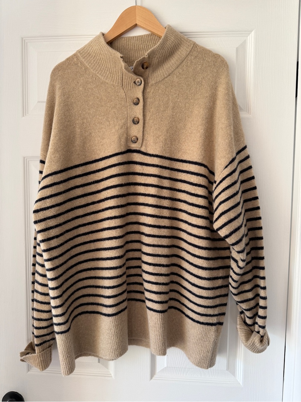 Zara Beige Ribbed Button-Up Cardigan
